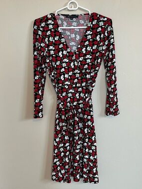 Brooks Brothers Zac Posen V Cut Floral Pansy Print Jersey Faux Wrap Dress Sz XS